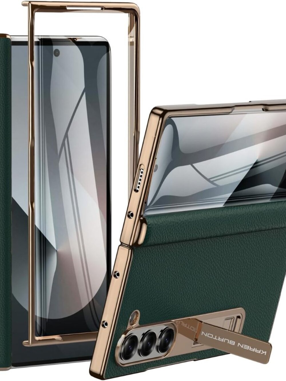Galaxy Z Fold 6 Genuine Leather Case Hinge Protection Kickstand Green